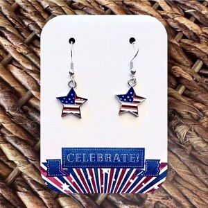 New Handmade Silver-Tone Patriotic Star Dangle Earrings (1.5” Long x 0.6” Wide)